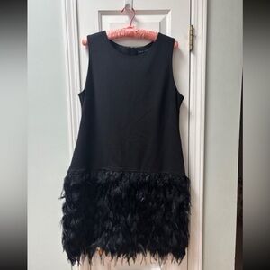 Pink Tartan Black Feathered Mini Dress